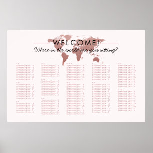 Póster Blush Pink World Map Travel Theme Seating Chart