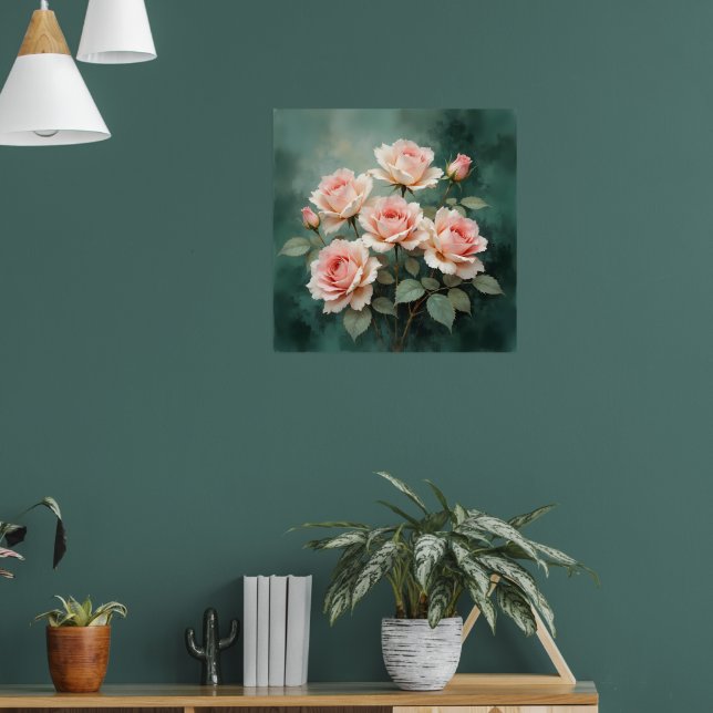 Póster Blush Rose Elegance on Deep Jade (Salón 1)