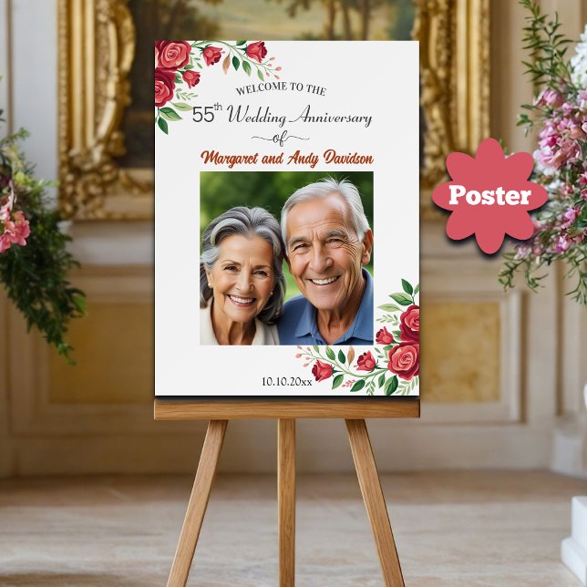 Póster Blush Roses 55th Wedding Anniversary Photo Welcome (Subido por el creador)