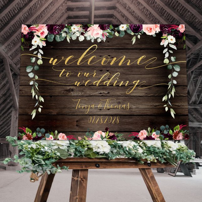 Póster Blush Rustic Wood Gold Fancy Calligraphy Welcome (Subido por el creador)