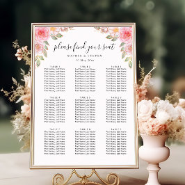 Póster Blush Watercolor Florals with Gold Accents Wedding