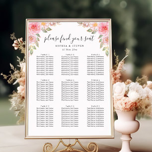 Póster Blush Watercolor Florals with Gold Accents Wedding