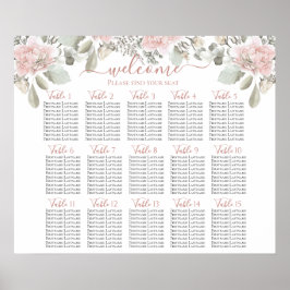 Póster Blush wedding floral dusty rose boho seating chart