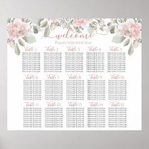 Póster Blush wedding floral dusty rose boho seating chart