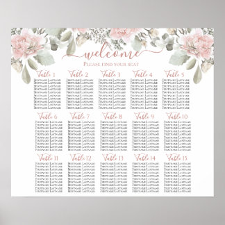 Póster Blush wedding floral dusty rose boho seating chart
