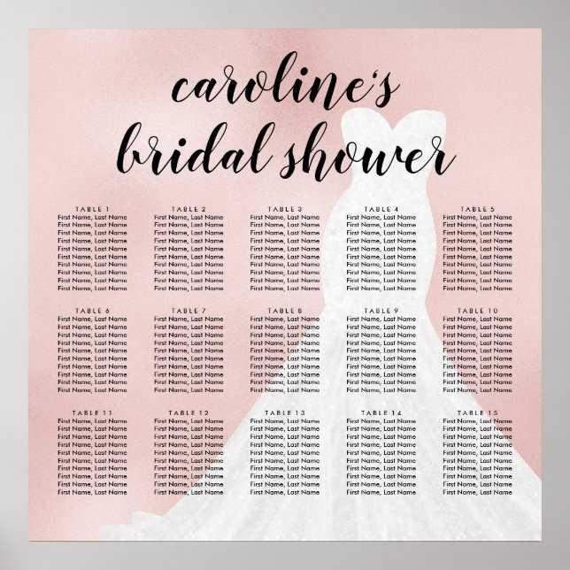 Póster Blushing Blush Bride Dress Bridal Seating Chart (Frente)