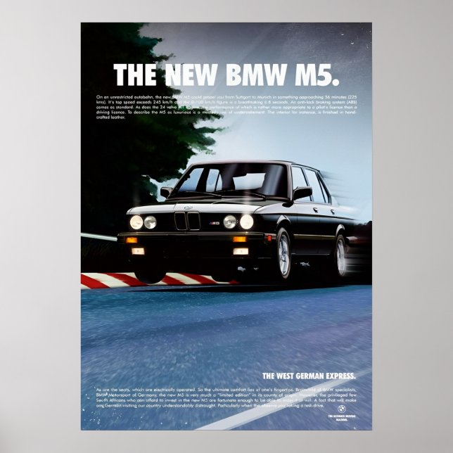 Póster BMW el nuevo M5 Pirelli Vintage (Frente)