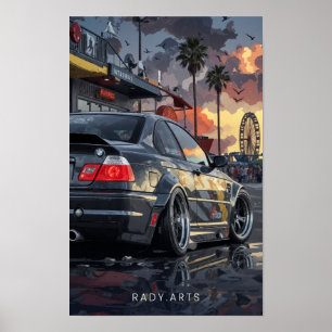 Póster BMW M3 Sunset Street Art Poster