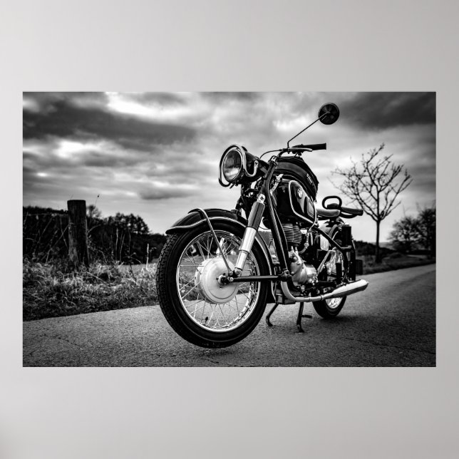 Póster BMW Motorcycle Poster blanco y negro (Frente)