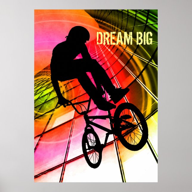 Póster BMX en líneas y círculos "Sueño grande" (Frente)