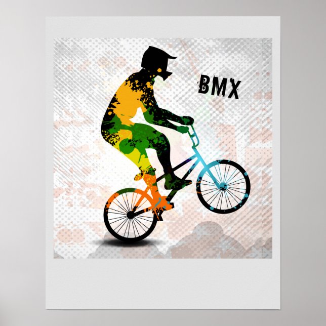 Póster BMX Rider en Plantas de pintura abstracta SQ con T (Frente)