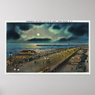 Póster Boardwalk and Rest Pavilion View at Night