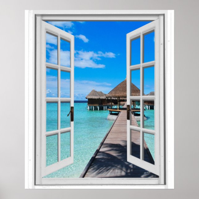 Póster Boardwalk Pier Ocean View Faux Window (Frente)