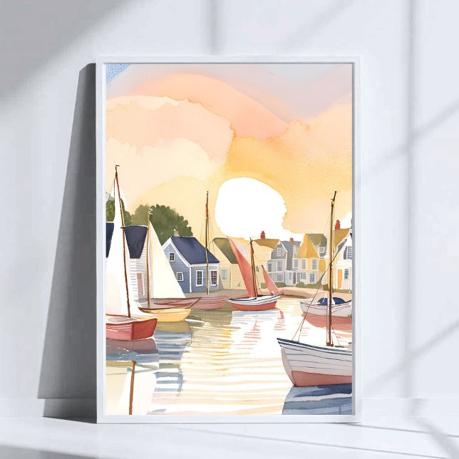 Póster Boat Bay | Coastal Ocean Watercolor Painting (Subido por el creador)