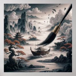 Póster  Boat landscape ocean view poetic  art