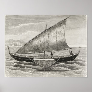 Póster Boat of the Mortlock Islands with outrigger