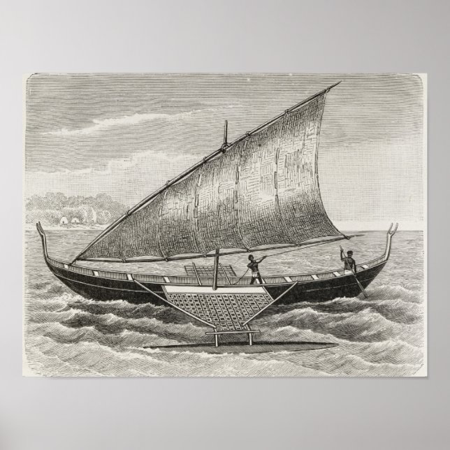 Póster Boat of the Mortlock Islands with outrigger (Frente)