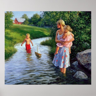 Póster boat on a river artwork