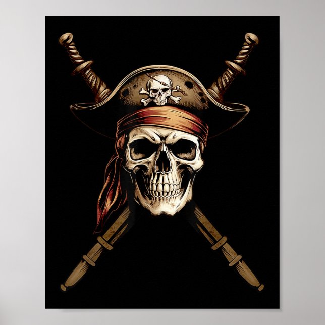 Póster Boating Captain Pirate Flag Skull Crossbones Sword (Frente)