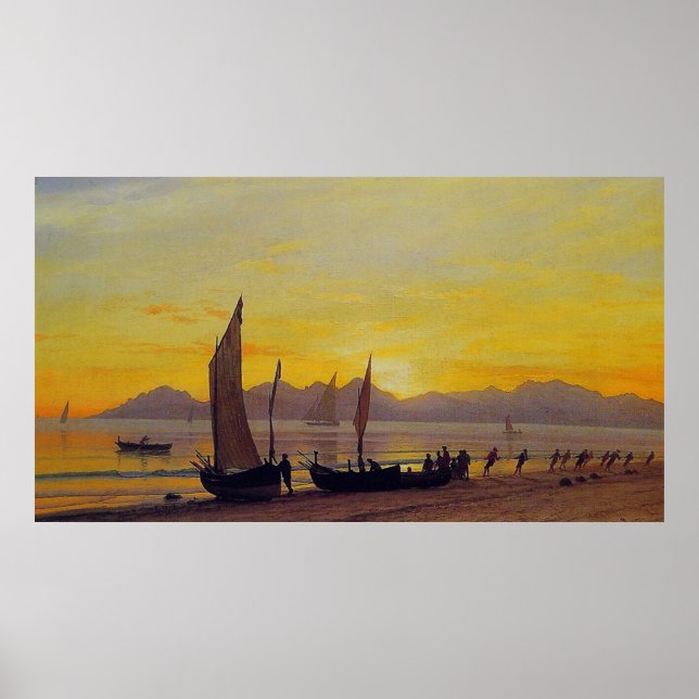 Póster Boats Ashore at Sunset, Albert Bierstadt (Frente)