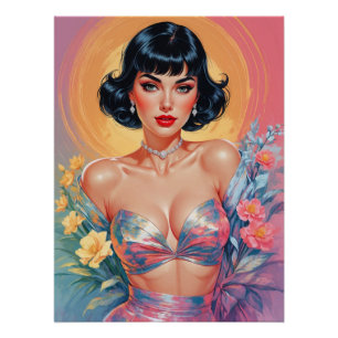 Póster Bob Corta con Flores Pastel de brunette brunette