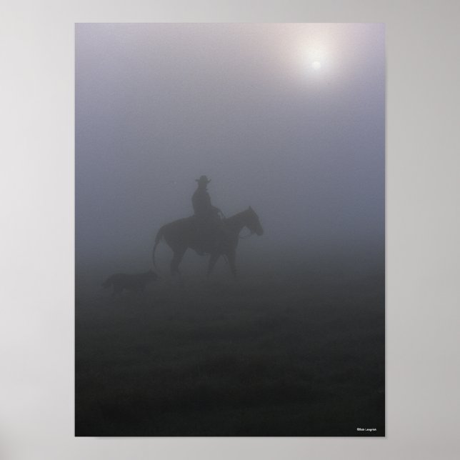 Póster Bob Langrish | Vaquero En Niebla Con Perro (Frente)