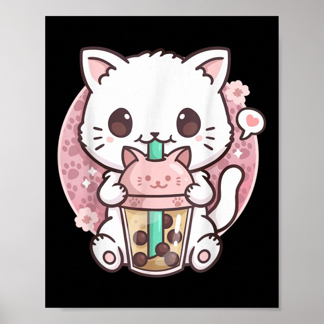 Póster Boba Cat Boba Tea Bubble Tea Kawaii Anime Cat Kawa (Frente)