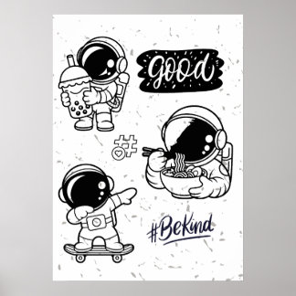 Póster Boba Love Ramen Noodles Astronaut Wall art Poster