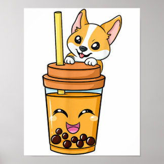 Póster Boba Tapioca Perlas Leche Leche Té Beber Corgi Do