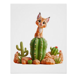 Póster Bobcat suave en cactus