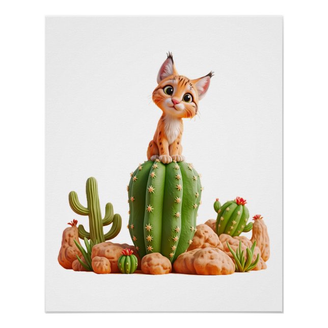 Póster Bobcat suave en cactus (Anverso)