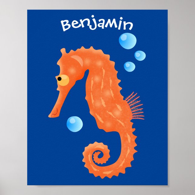 Póster Bóbulas de caballito de mar naranja personalizado  (Frente)