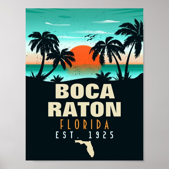 Póster Boca Raton Florida Retro Sunset Beach Souvenirs (Frente)