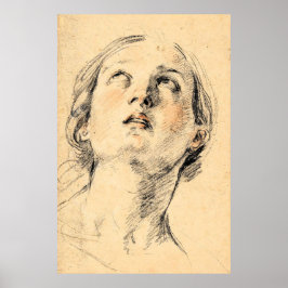 Póster Boceto a lápiz de retrato de mujer en tonos neutro