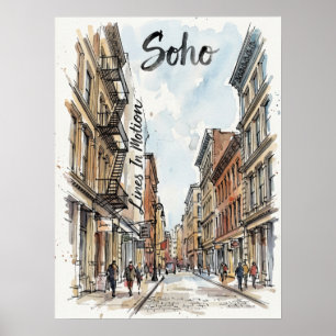 Póster Boceto arquitectónico de Soho Manhattan
