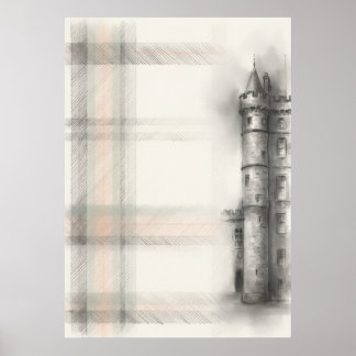 Póster Boceto arquitectónico del castillo histórico escoc