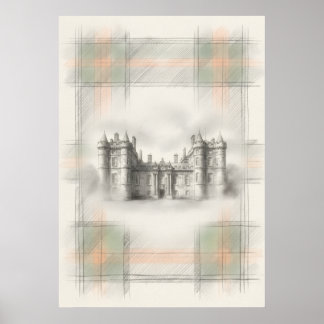 Póster Boceto arquitectónico del castillo histórico escoc