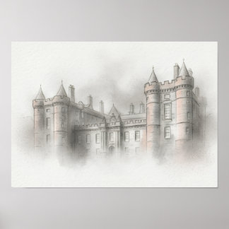 Póster Boceto arquitectónico del castillo histórico escoc