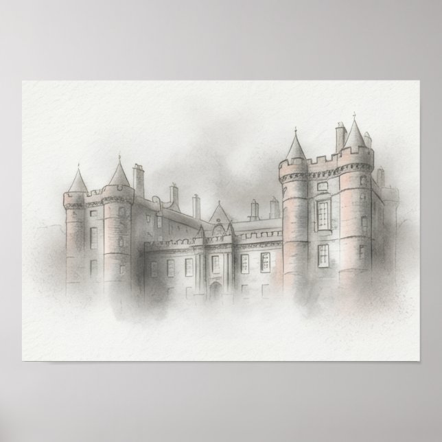 Póster Boceto arquitectónico del castillo histórico escoc (Frente)