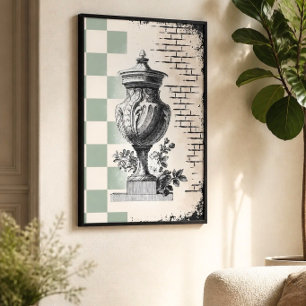 Póster Boceto clásico de urna vintage en verde salvia a c