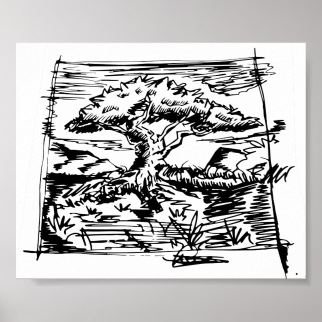 Póster Boceto de árbol de tinta. (Frente)