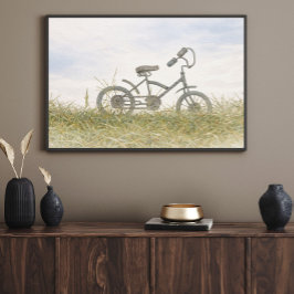 Póster Boceto de bicicleta vintage en prado – Minimalista