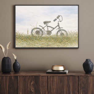 Póster Boceto de bicicleta vintage en prado – Minimalista