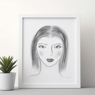 Póster Boceto de cara de mujer en blanco y negro para par