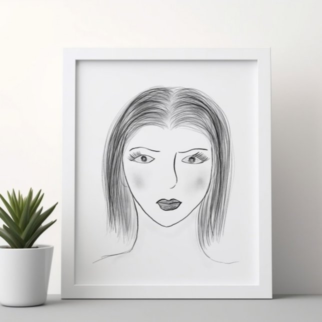 Póster Boceto de cara de mujer en blanco y negro para par (Subido por el creador)