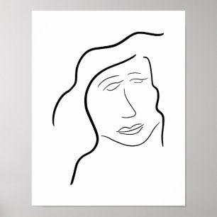 Póster Boceto de cara de mujer minimalista para pared de