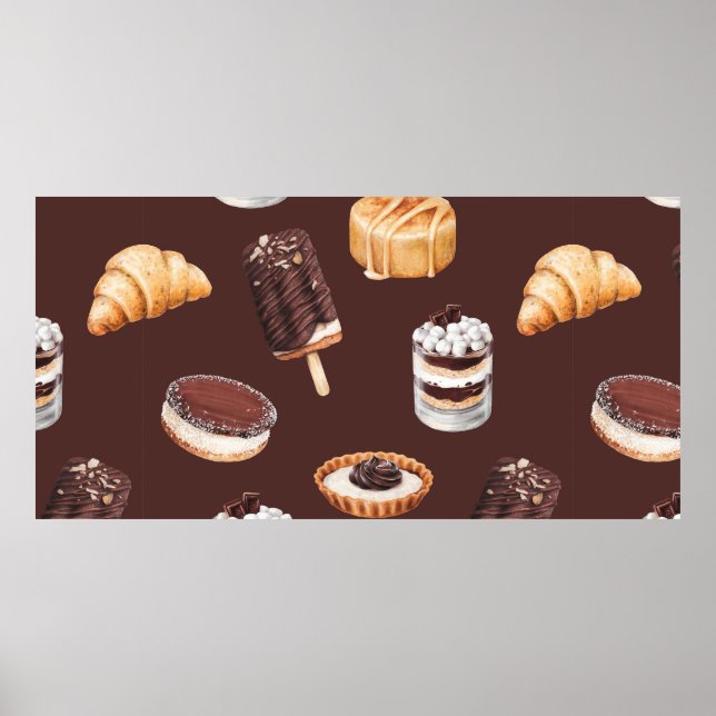 Póster boceto de comida deliciosos postres y pasteles (Frente)