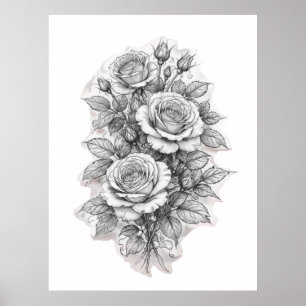 Póster Boceto de delicado ramo romántico de rosas