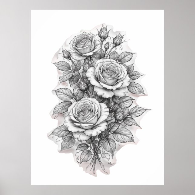 Póster Boceto de delicado ramo romántico de rosas (Frente)