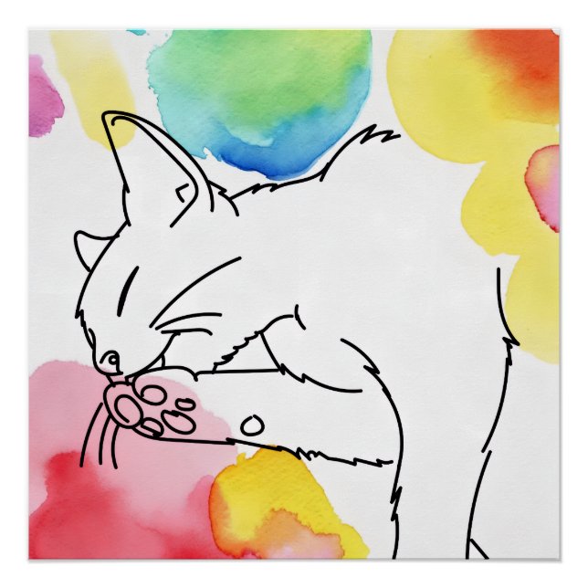 Póster Boceto de Gato Colorido (Anverso)